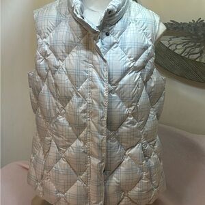 Eddie Bauer Women's Plaid Quilted Vest - White, Blue and Gray